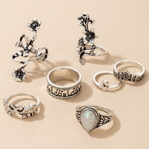 *LALANA* 7-Pc Silver Elephant Fashion Ring Set